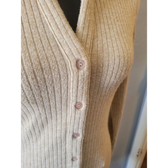 Astr Bransbury Knit Dress - Tan Ribbed Buttoned Long Sleeve Dress Size S Wedding - Picture 5 of 14